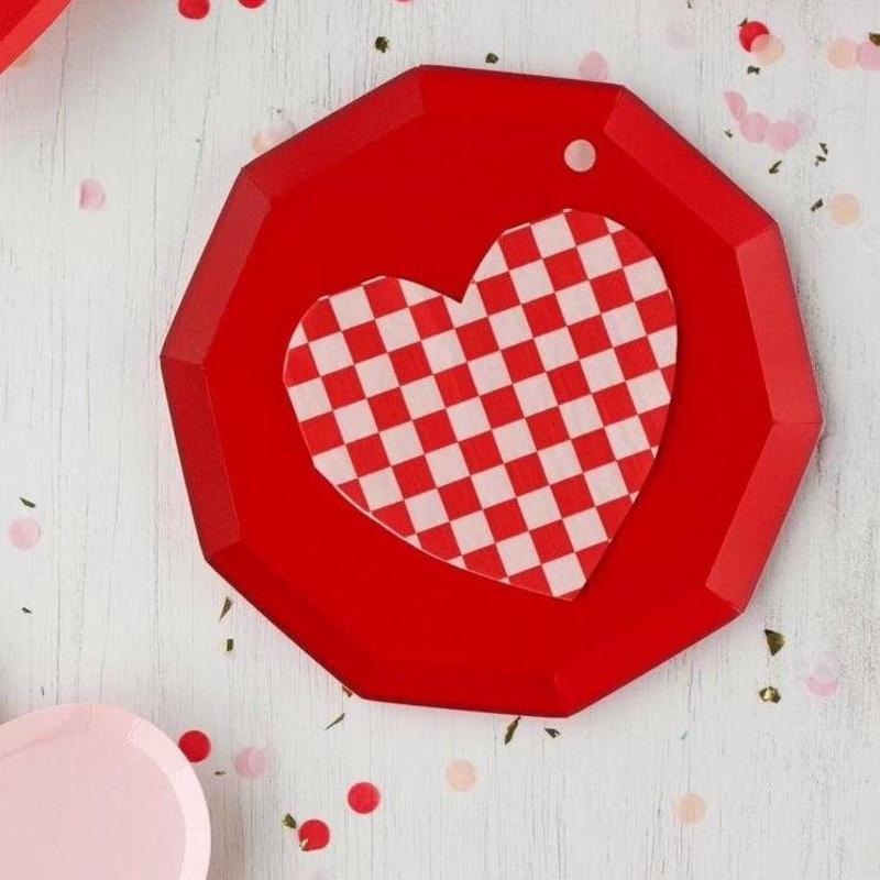 Pink and Red Checkered Heart Napkins