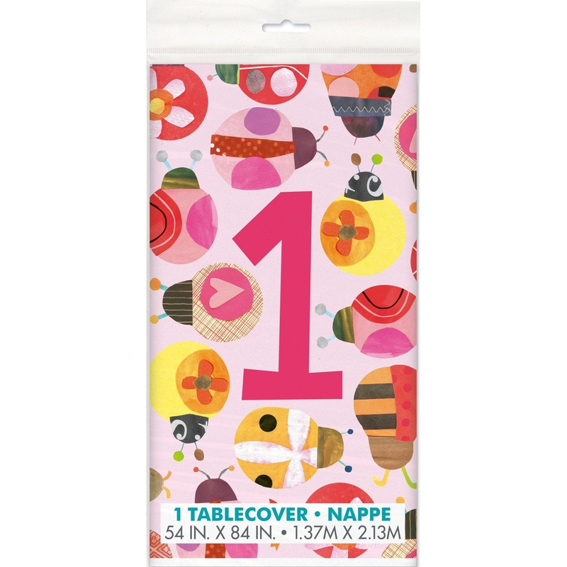 Pink Ladybug 1st Birthday Tablecloth