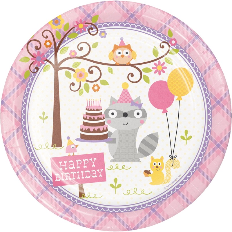 Pink Woodland "Happy Birthday" Plates