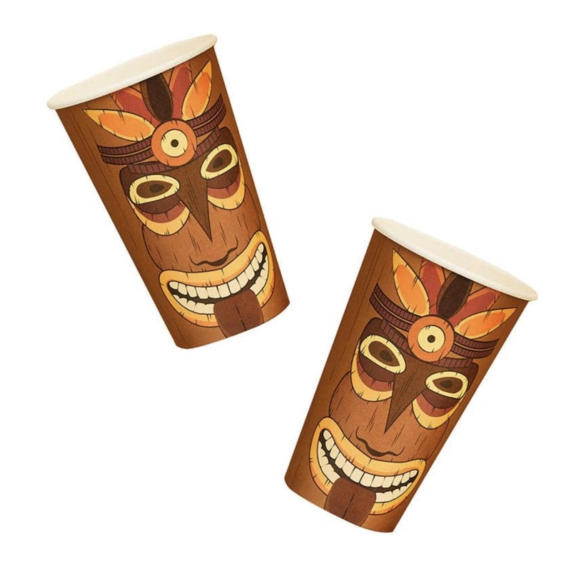 16oz Tiki Face Paper Cups 8 Pack