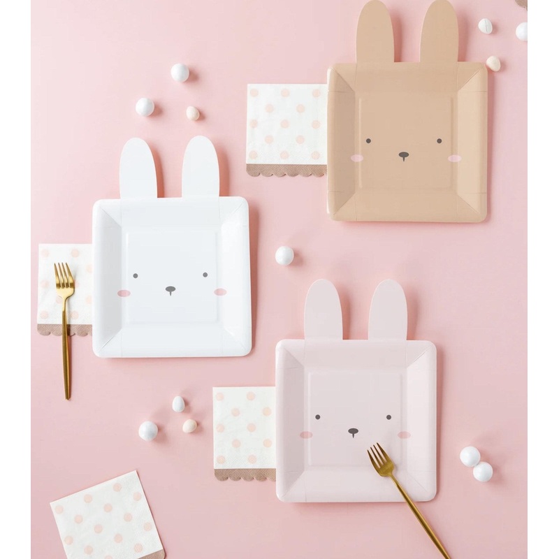 Brown, Pink & White Square Bunny Face Plates 9ct