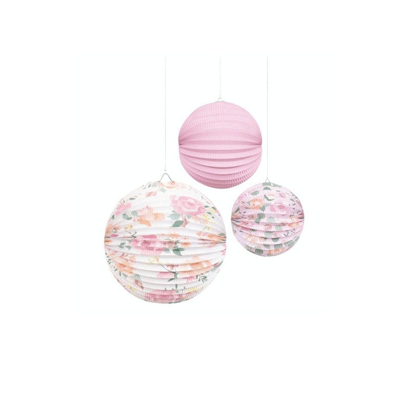 Pink Floral Paper Party Lanterns