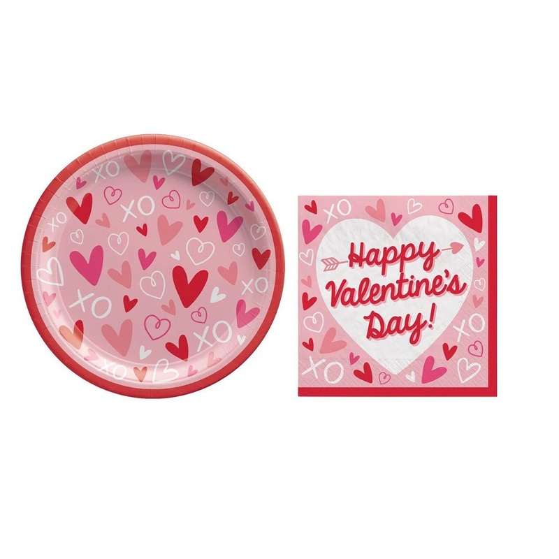 Pink & Red Hearts Valentines Plates & Napkins
