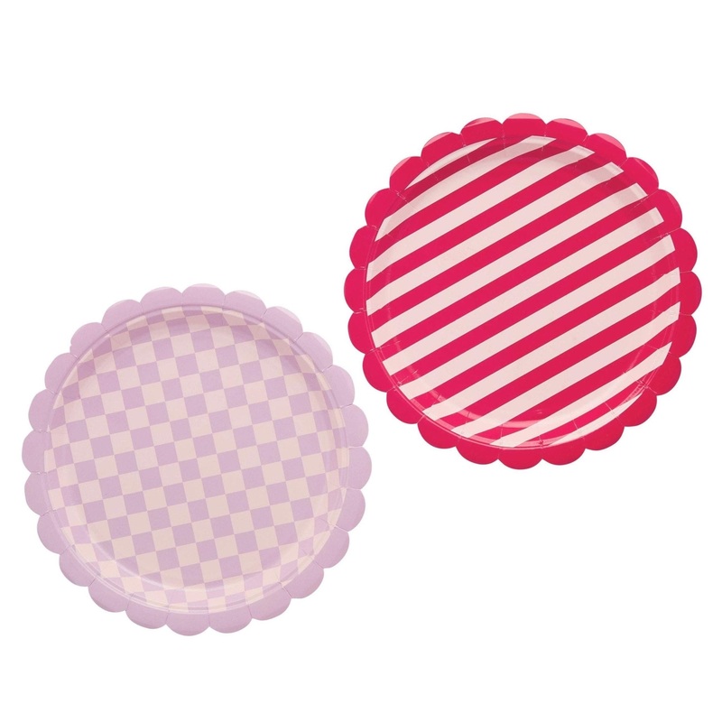 Pink Stripe & Lavender Checkered Plates 8ct