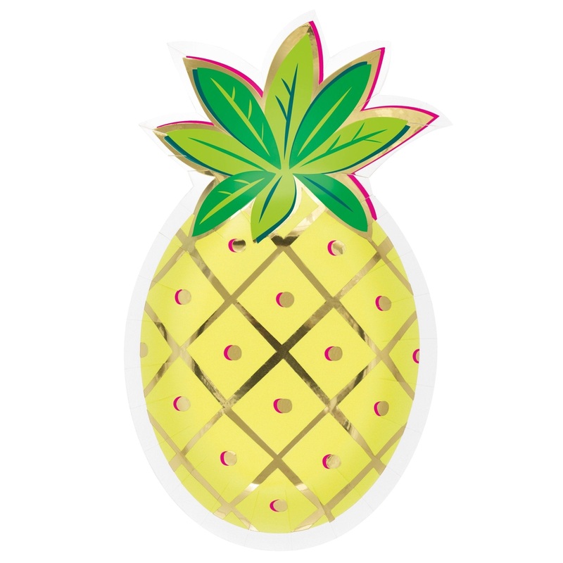 Shaped Gold Foil Pineapple Party Plates 8ct