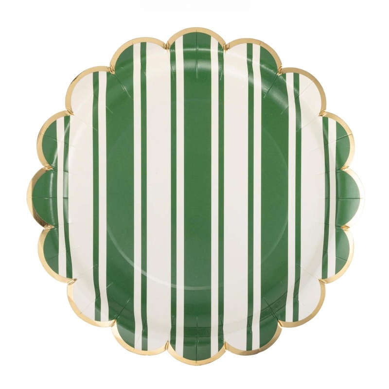 Striped Green Scalloped Dinner Plates 8ct
