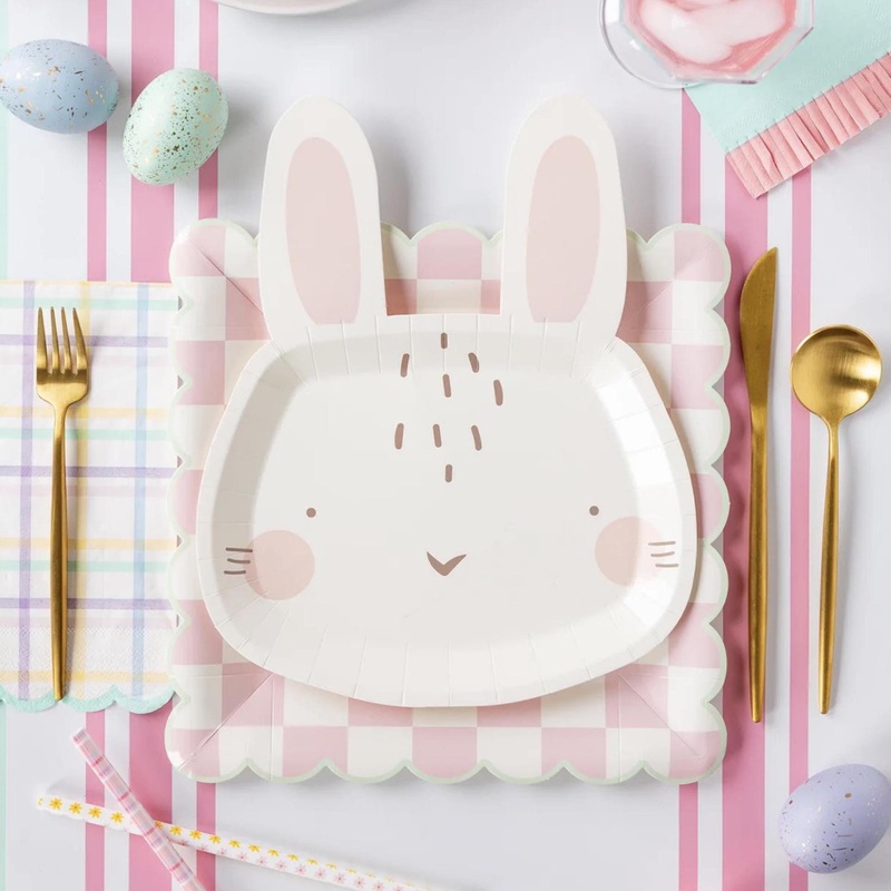 White & Pink Bunny Face Party Plates 8ct