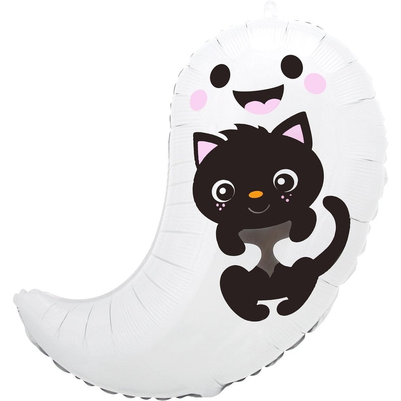 19" Ghost & Black Kitty Cat Balloon