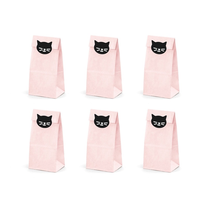6 Pink Cat Party Favor Bags