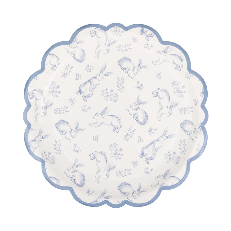 Floral Blue Bunny Paper Dessert Plates 8ct