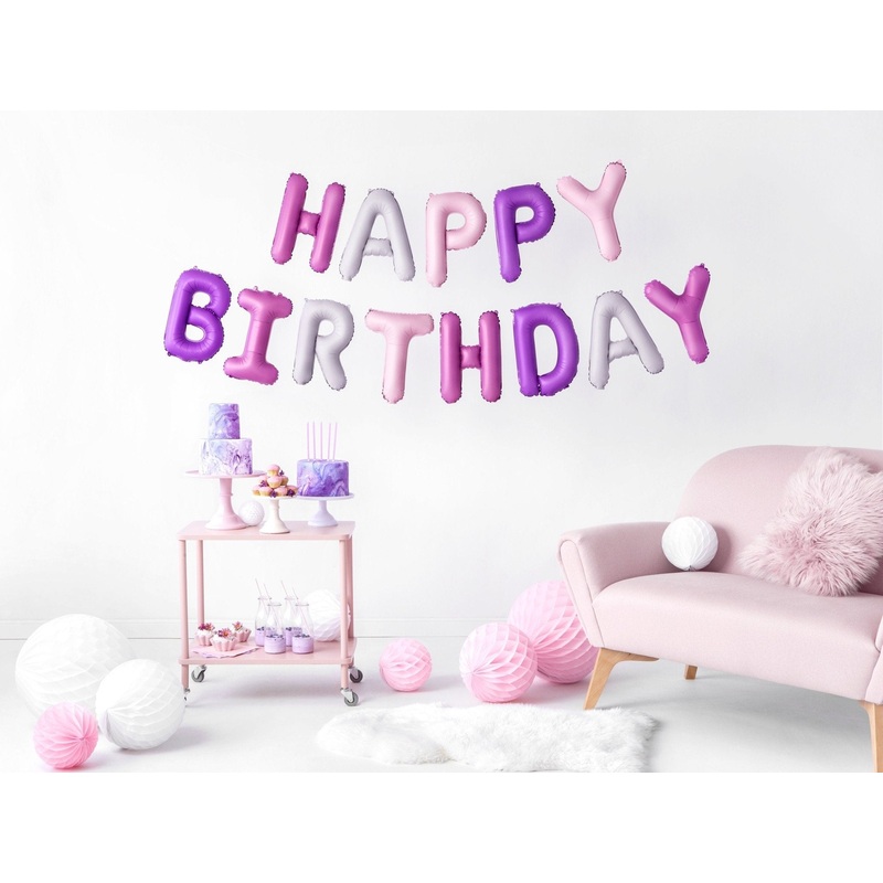 Pink & Purple Happy Birthday Balloon Banner