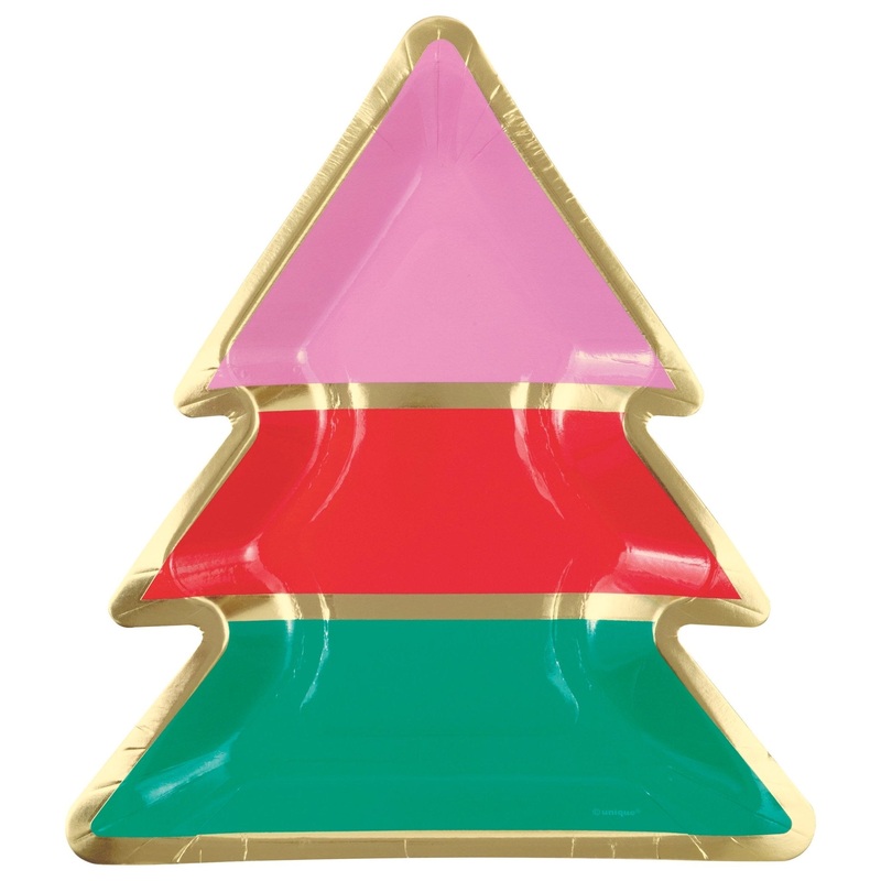 Pink, Red, Green & Gold Christmas Tree Shaped Plates