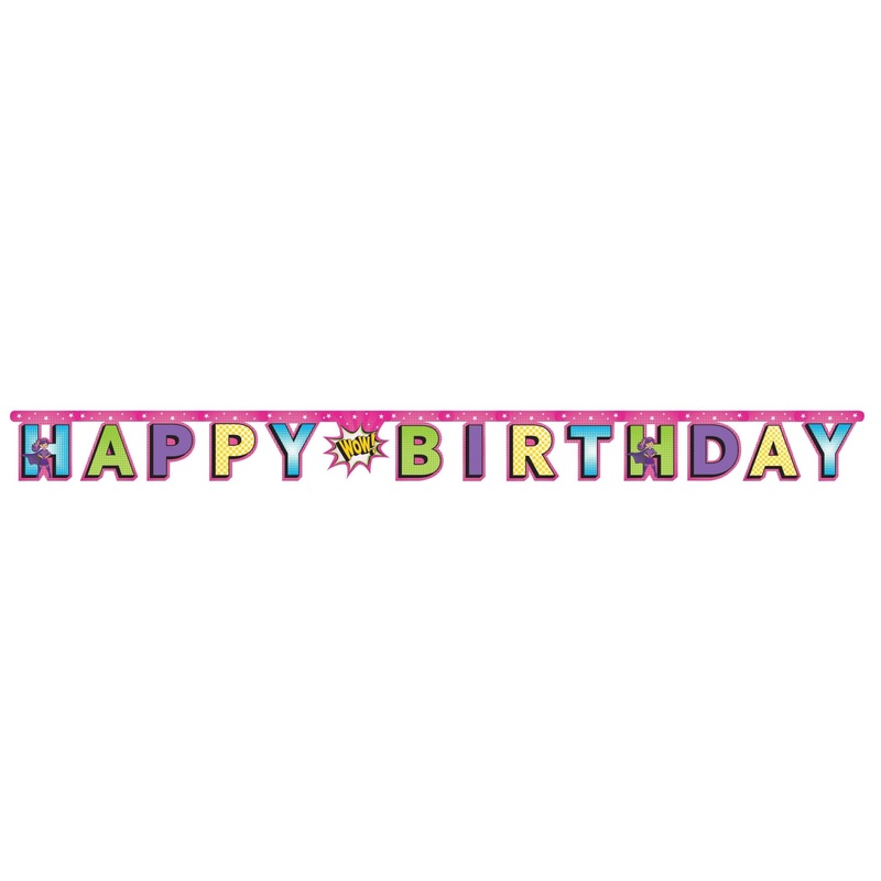 Pink Superhero "Happy Birthday" Banner
