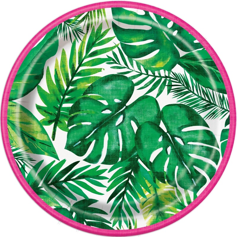 Pink Tropical Leaf Party Cake Plates