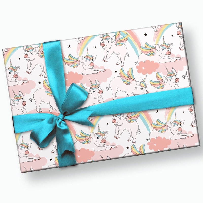 Rainbow Unicorn Pig Gift Wrap