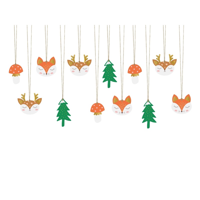 Woodland Fox, Tree & Mushroom Gift Tag 12 Set