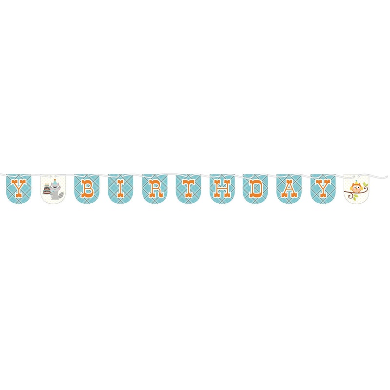 Woodland Party Blue "Happy Birthday" Banner