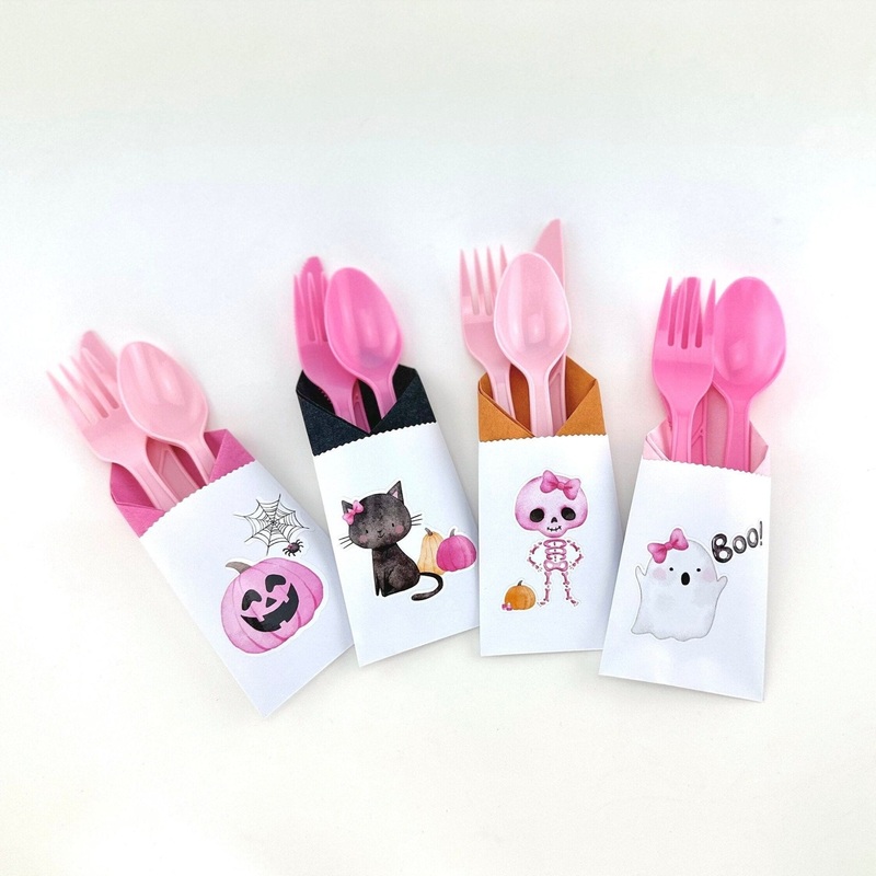 12-Set Pink Halloween Party Cutlery