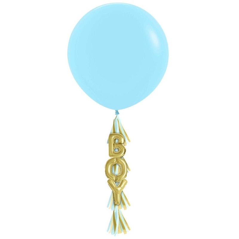 36" Blue & Gold Boy Baby Shower Tassel Balloon