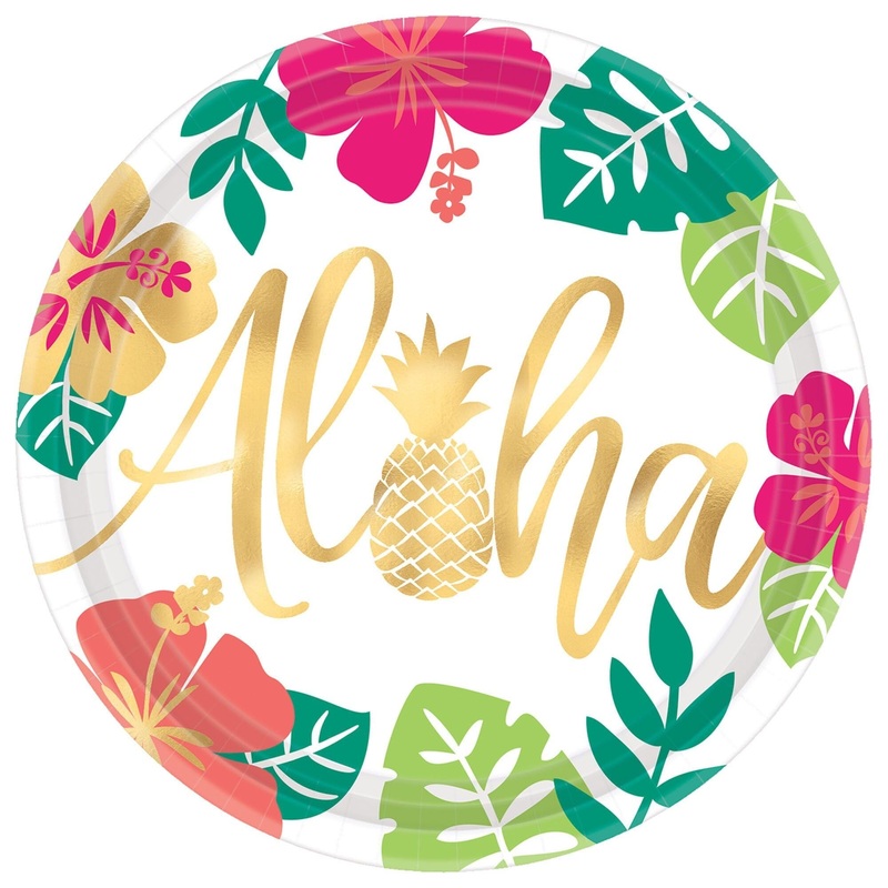 Aloha Party Gold Foil Plates