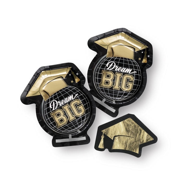 Black & Gold "Dream Big" Graduation Party Paper Plates & Napkins