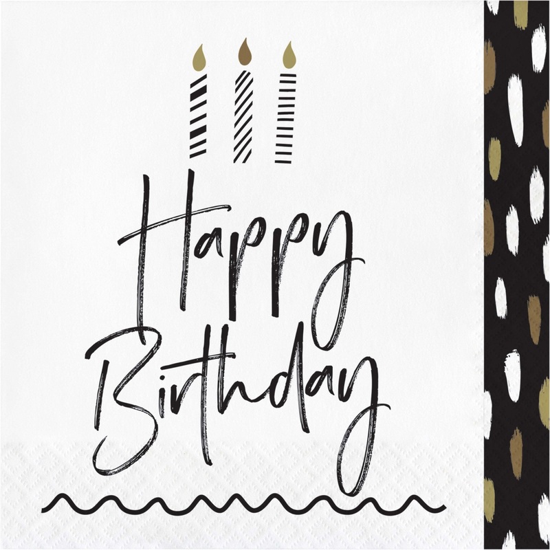 Black & White Happy Luncheon Birthday Napkins