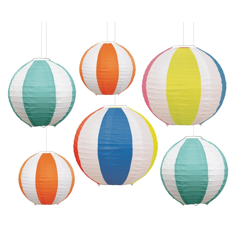 Colorful Beach Ball Paper Lanterns 6ct