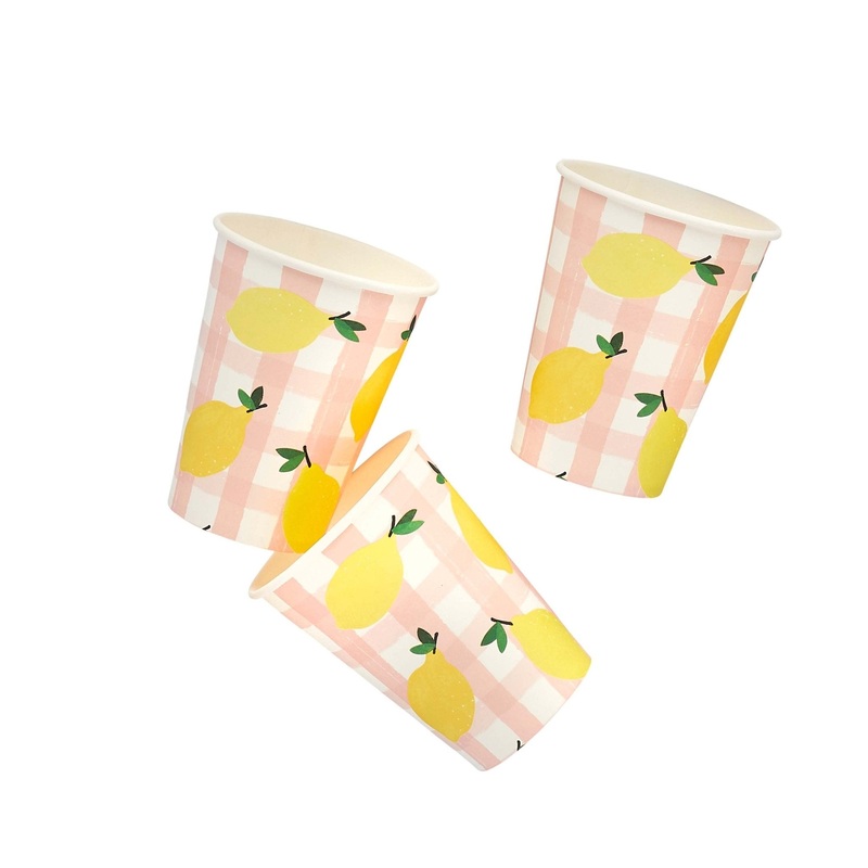 Pink Gingham Lemon Party Cups 8ct