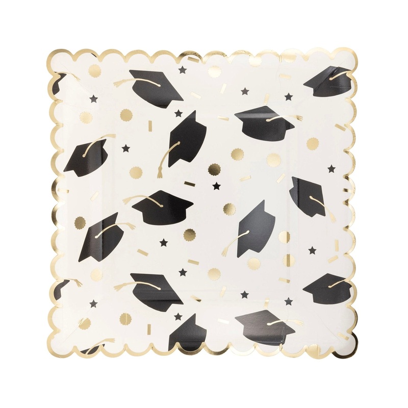 Scalloped Paper Dinner Graduation Caps Plates 8ct