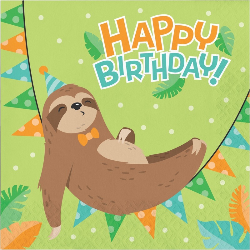 Sloth "Happy Birthday" Luncheon Napkins