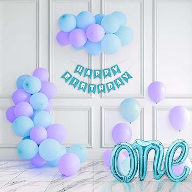 1st Birthday Decoration Kit for Boys with blue and purple Balloon