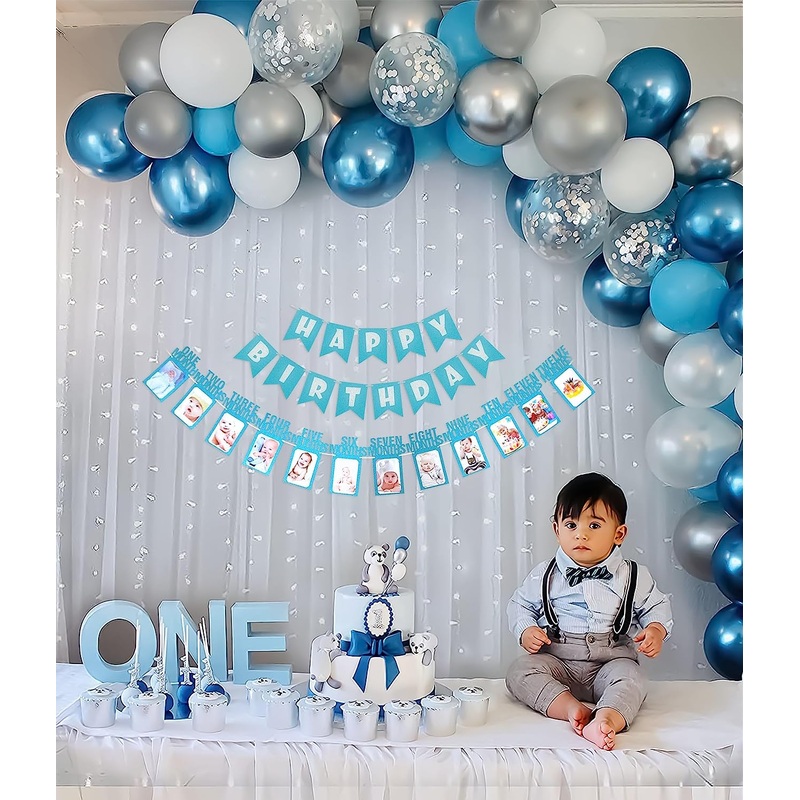 Blue theme birthday backdrop decoration
