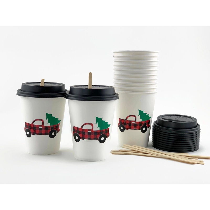 Buffalo Plaid Christmas Truck Paper Cups