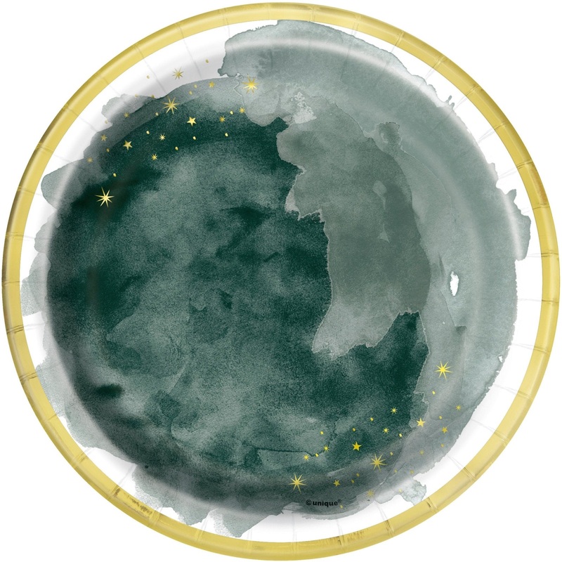Dark Green Marble Gold Foil Paper Plates 10ct