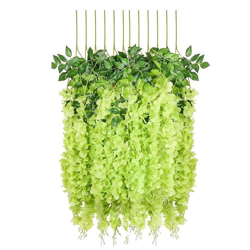 Fake Wisteria Hanging for Decoration Set of 12 - Green