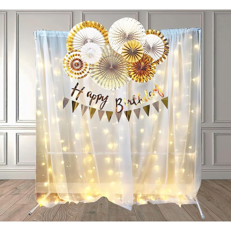 Gold Paper Fan Happy Birthday Decoration- Set of 10pcs