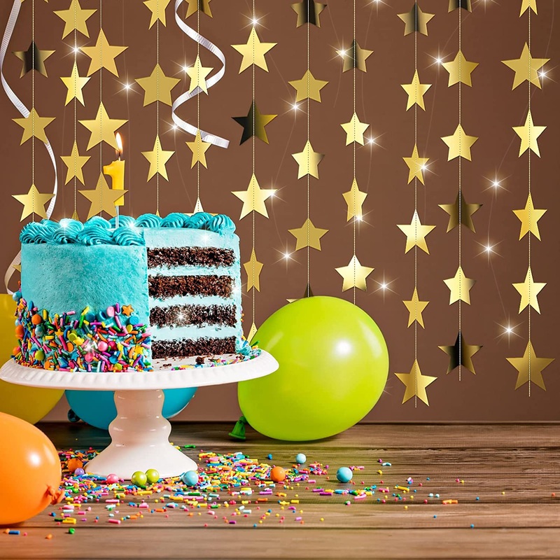 Golden Paper Star Bunting and Fairy Light Decoration Kit