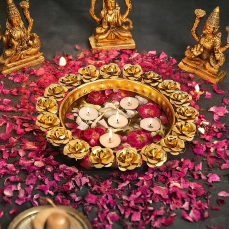 Golden Rose Urli Bowl for Diwali Decor- 9 Inch