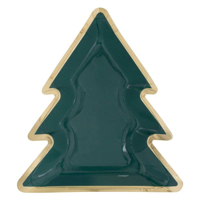 Green & Gold Christmas Tree Shaped Plates 8ct