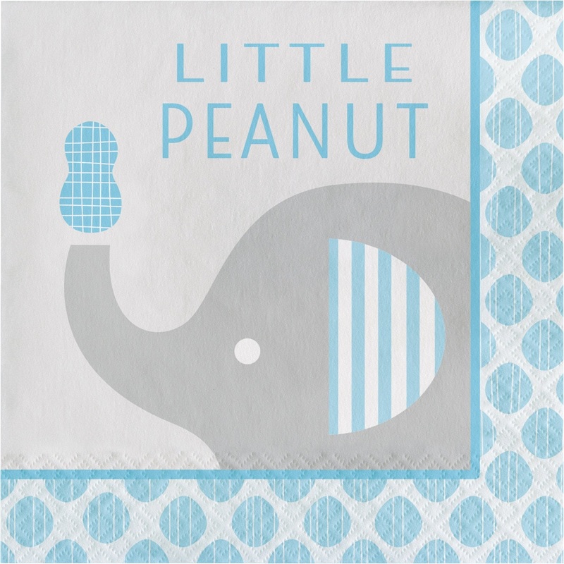 "Little Peanut" Blue Baby Shower Elephant Napkins
