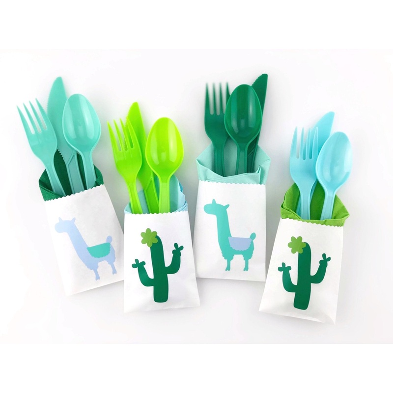 Mint & Green Llama Party Cutlery