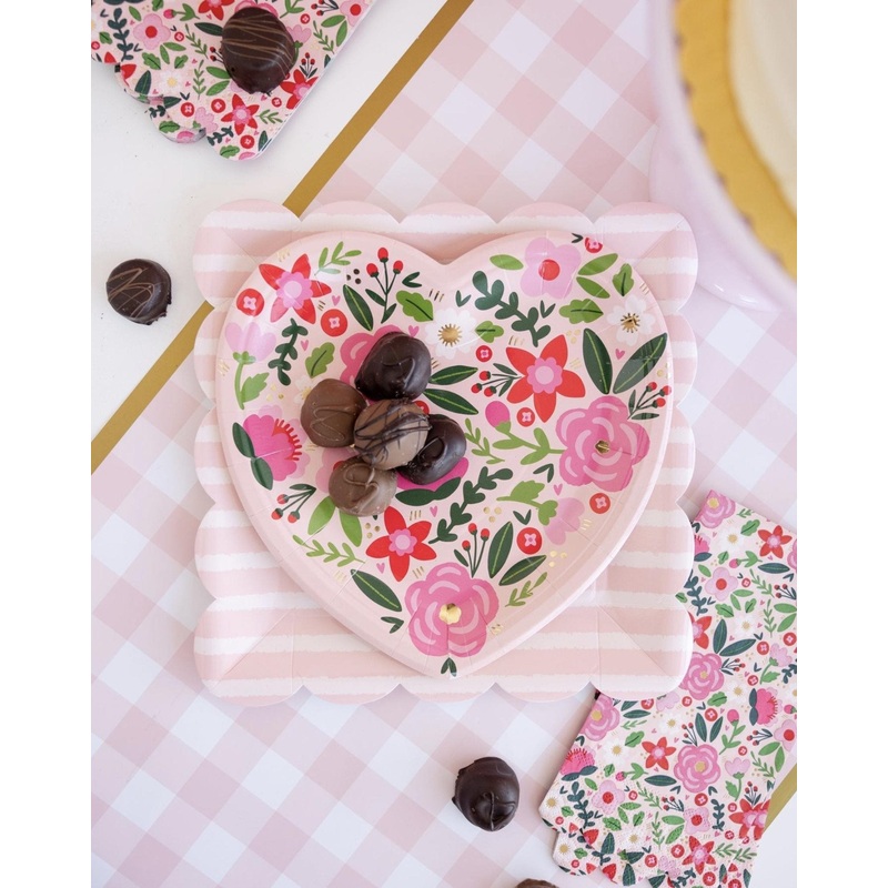 Pink Floral Heart Plates