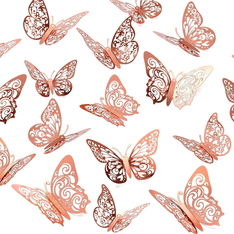 3D Rose Gold Butterfly wall stickers for home decoration- 24 Pcs
