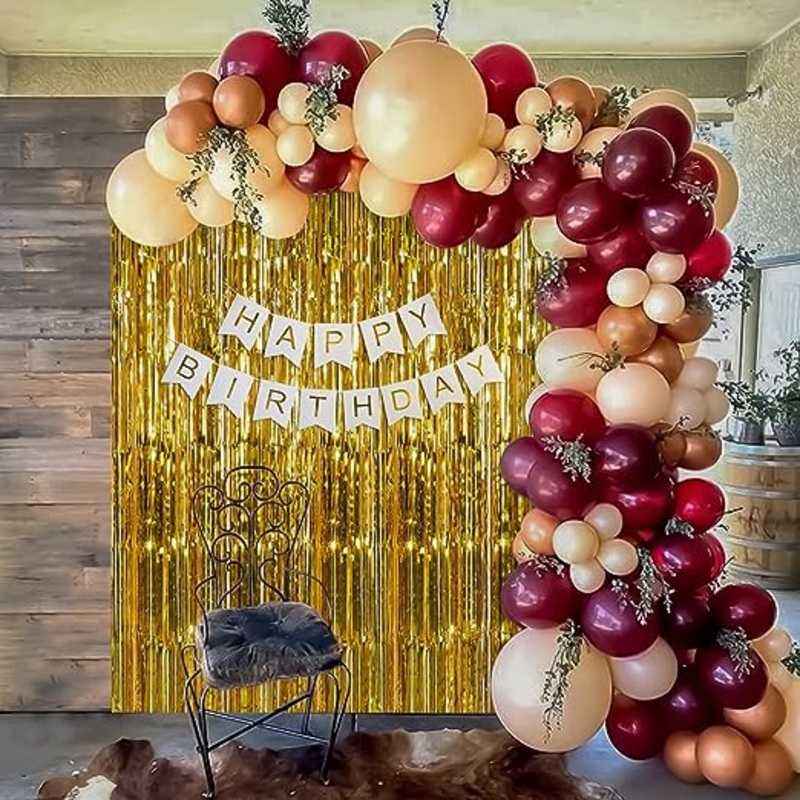 Burgundy & peach balloons birthday decoration item with fringe curtain