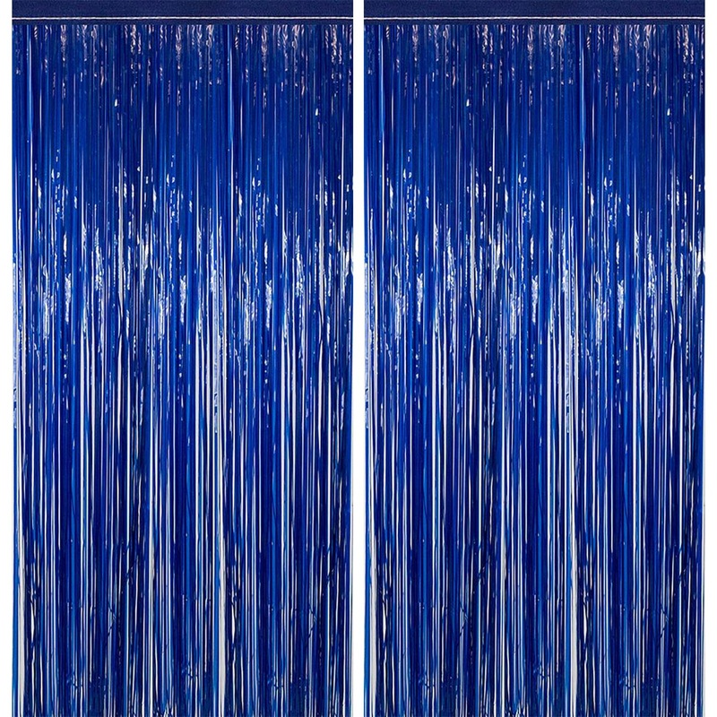 Dark Blue Foil Fringe Curtains