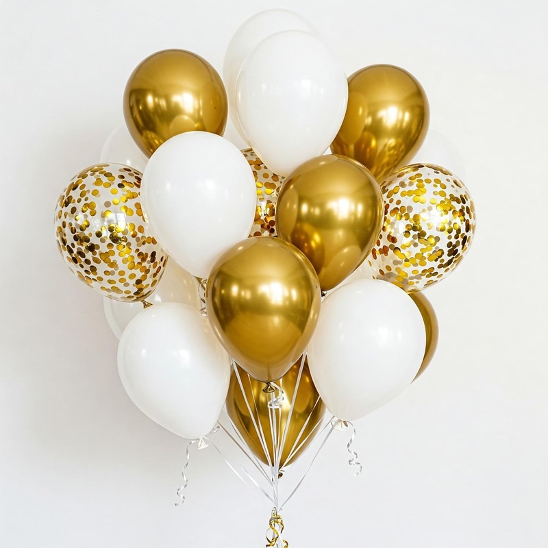 Gold Chrome & White Balloons Decoration Kit