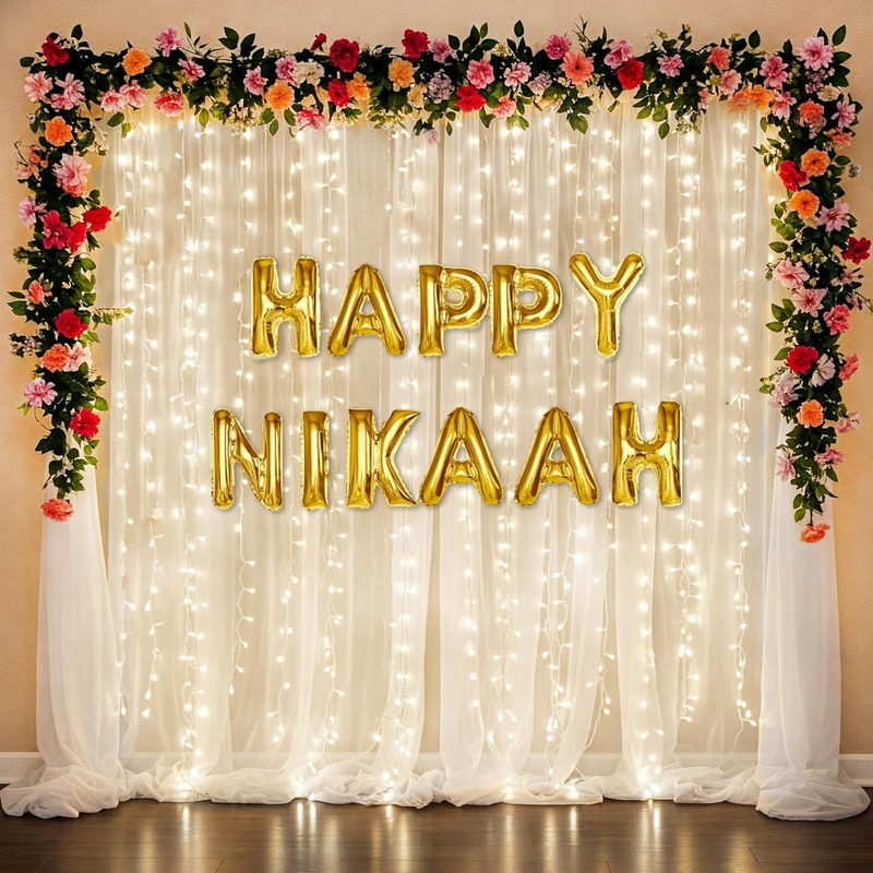 Happy Nikaah Decoration with Curtains and Fairy light