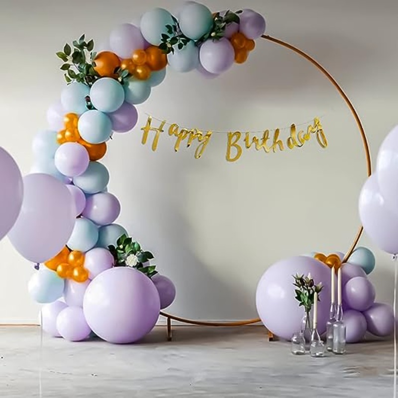 Pastel Theme birthday decoration items with purple, blue & golden balloons