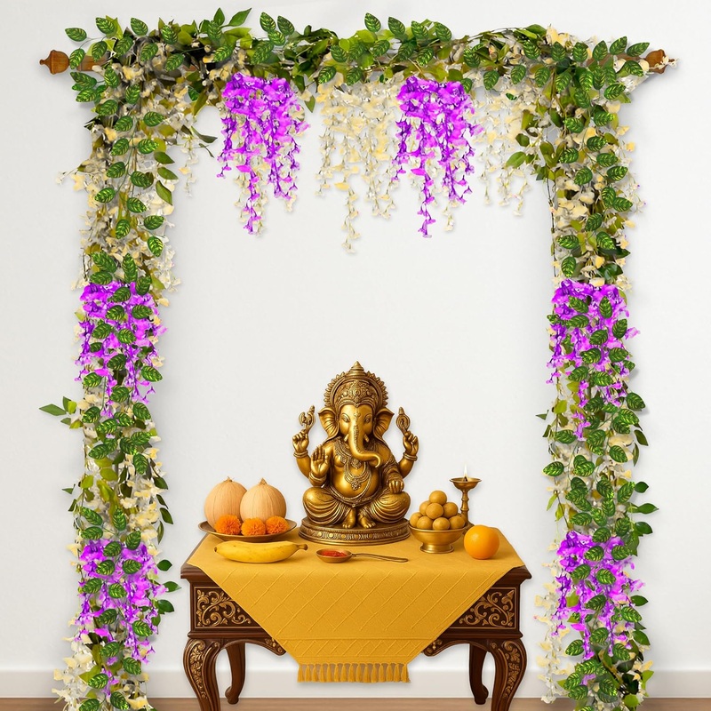 Purple Cream Ganpati Decor