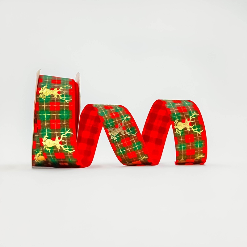 Reindeer Printed Red & Green Ribbon For Christmas